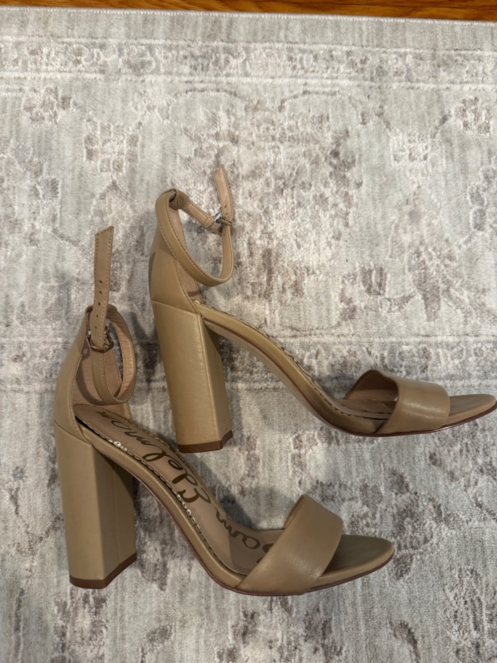 Sam Edelman Beige Ankle-Strap Block Heel Sandals - Picture 2 of 4